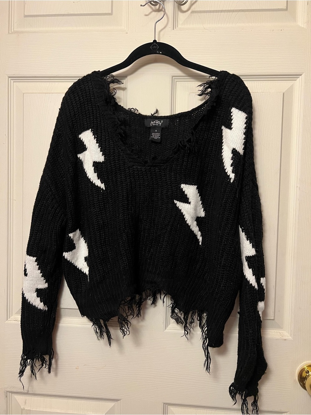 Distressed Lightning Bolt Black Knit Sweater
